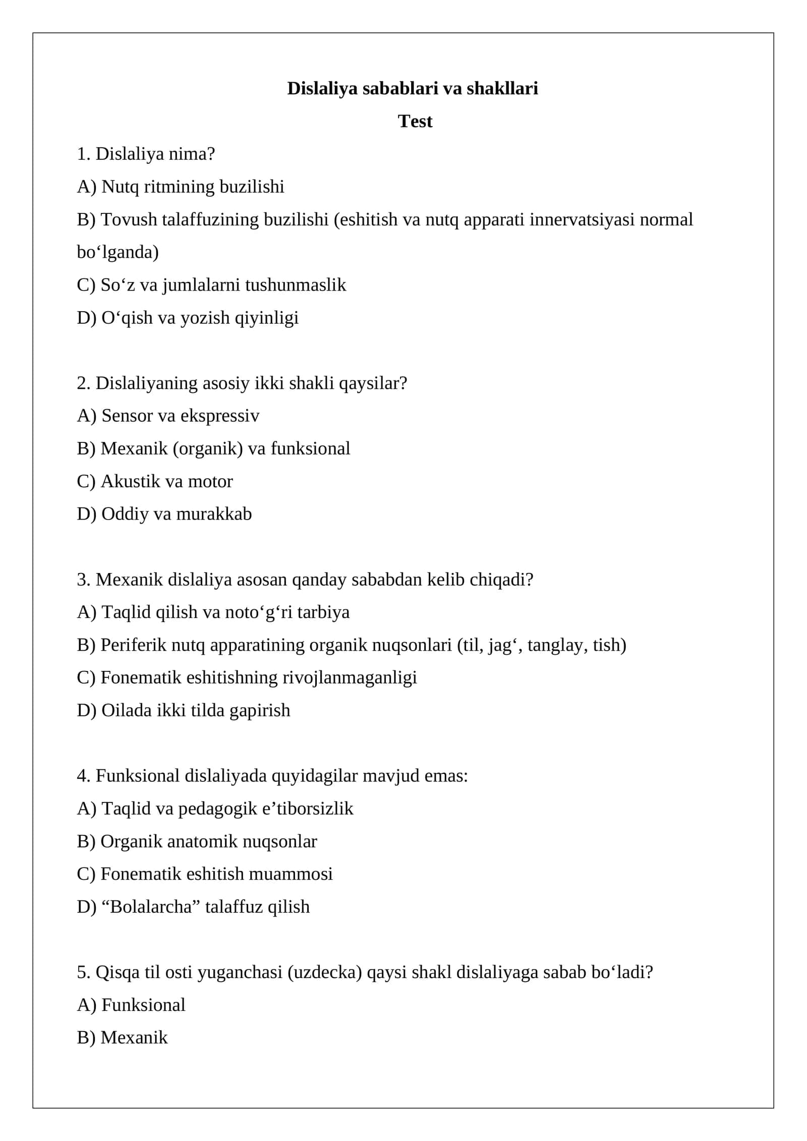 Dislaliya sabablari va shakllari 1