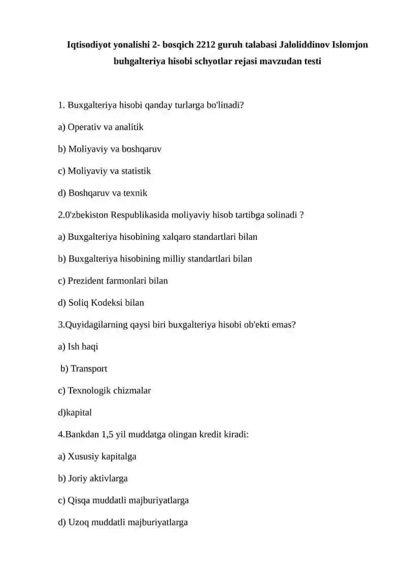 Buxgalteriya hisobi schyotlar rejasi