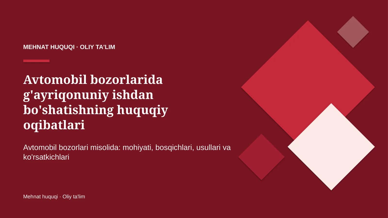 Avtomobil bozorlarida g'ayriqonuniy ishdan bo'shatishning huquqiy oqibatlari 1