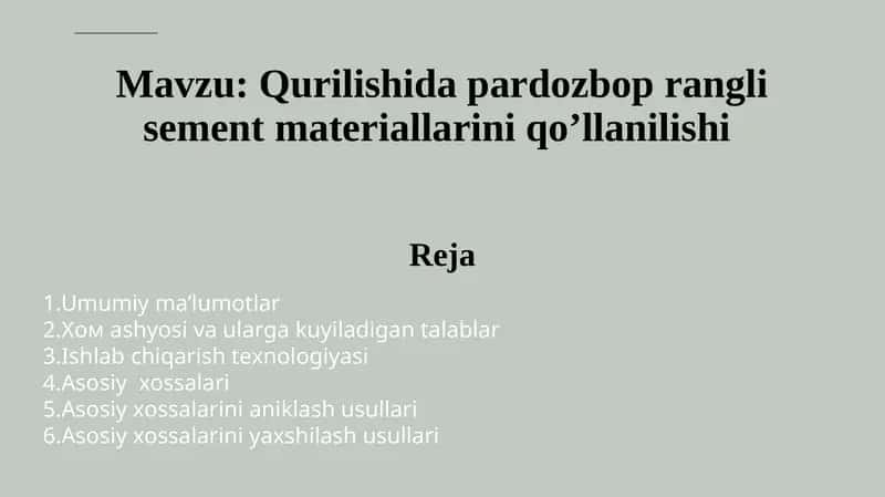 Qurilishida pardozbop rangli sement materiallarini qo’llanilishi 1