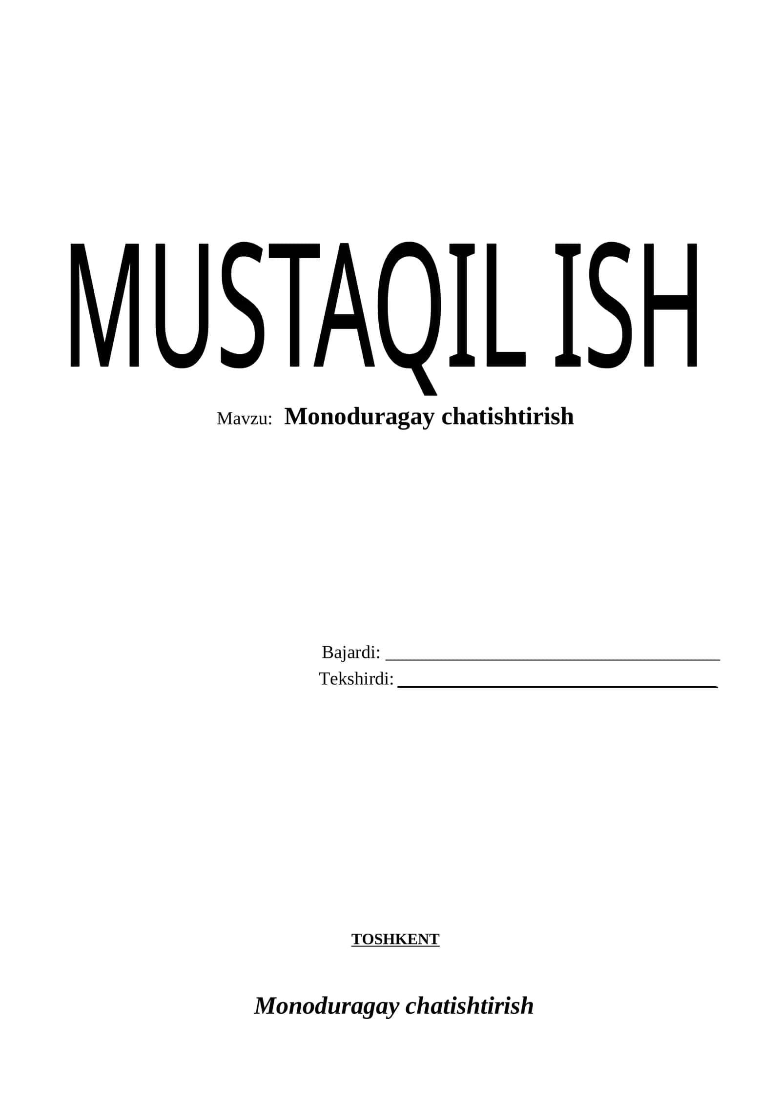 Monoduragay chatishtirish 1