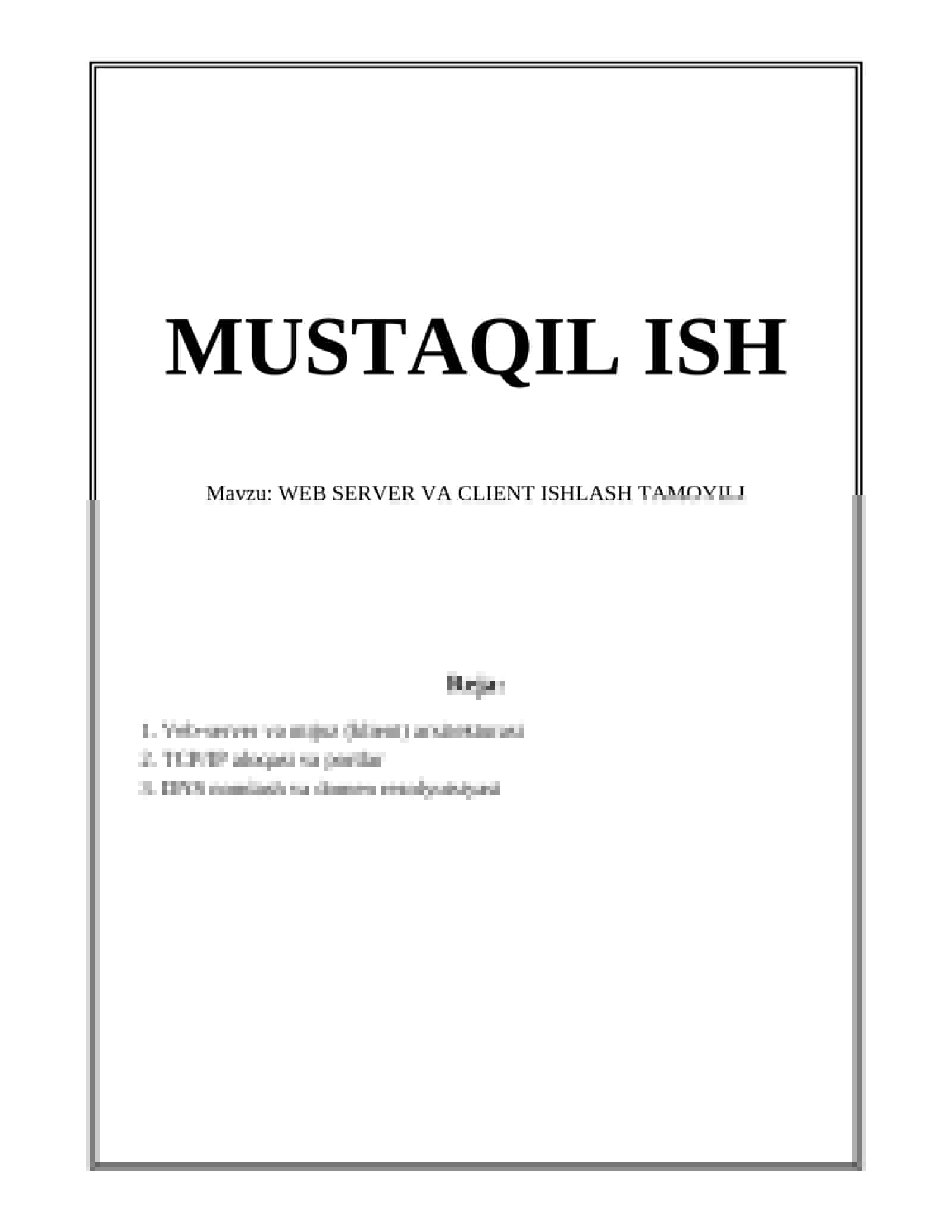 WEB SERVER VA CLIENT ISHLASH TAMOYILI 1