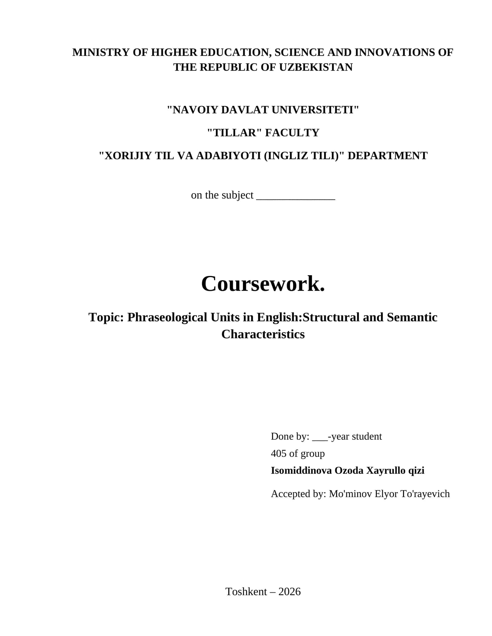 Phraseological Units in English:Structural and Semantic Characteristics 1