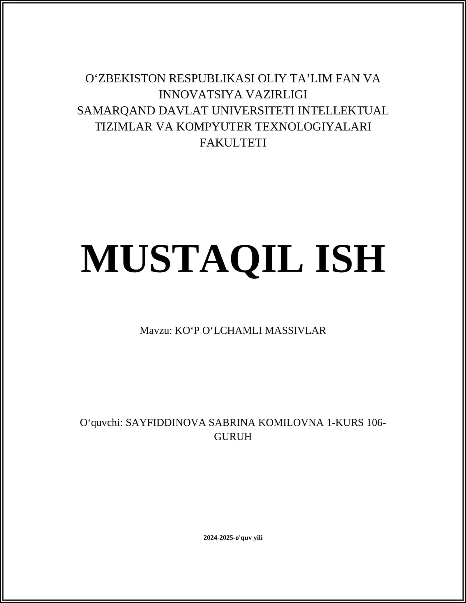 KOʻP OʻLCHAMLI MASSIVLAR 1