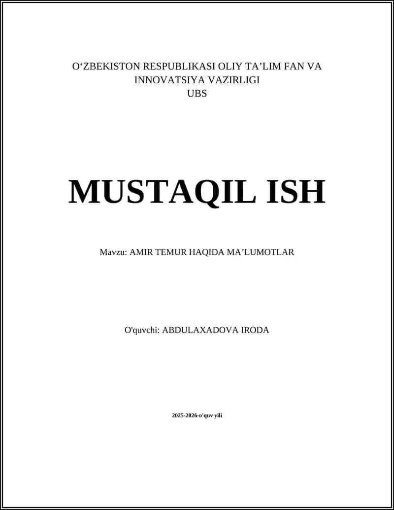 AMIR TEMUR HAQIDA MAʼLUMOTLAR 1
