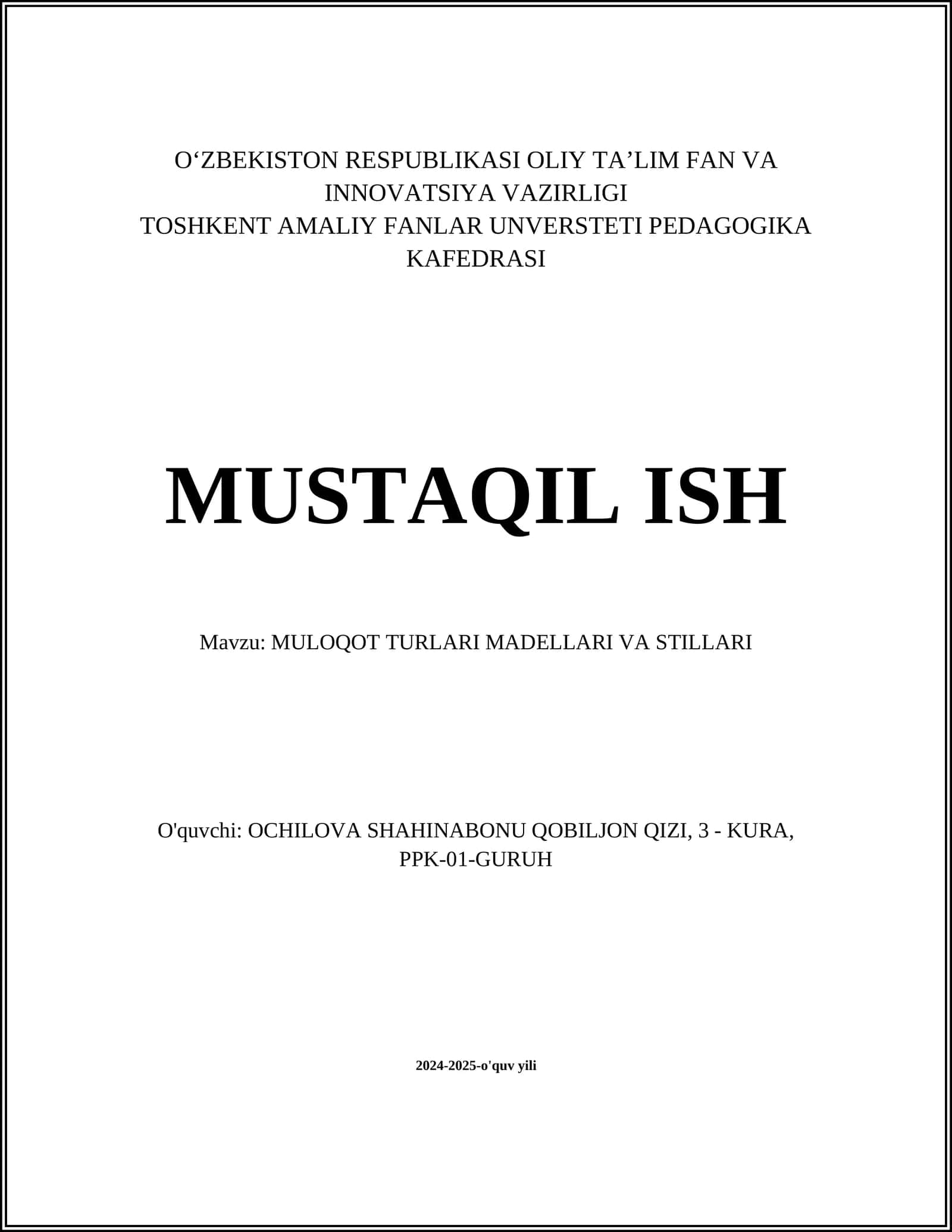 MULOQOT TURLARI MADELLARI VA STILLARI 1