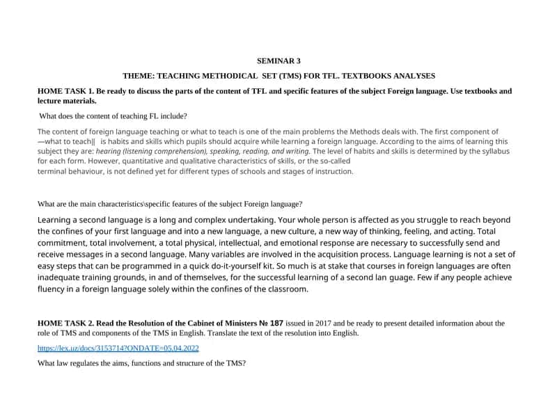 TEACHING METHODICAL SET (TMS) FOR TFL 1