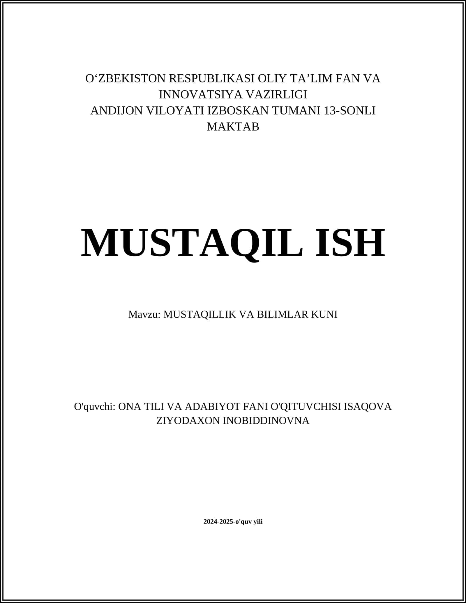 MUSTAQILLIK VA BILIMLAR KUNI 1