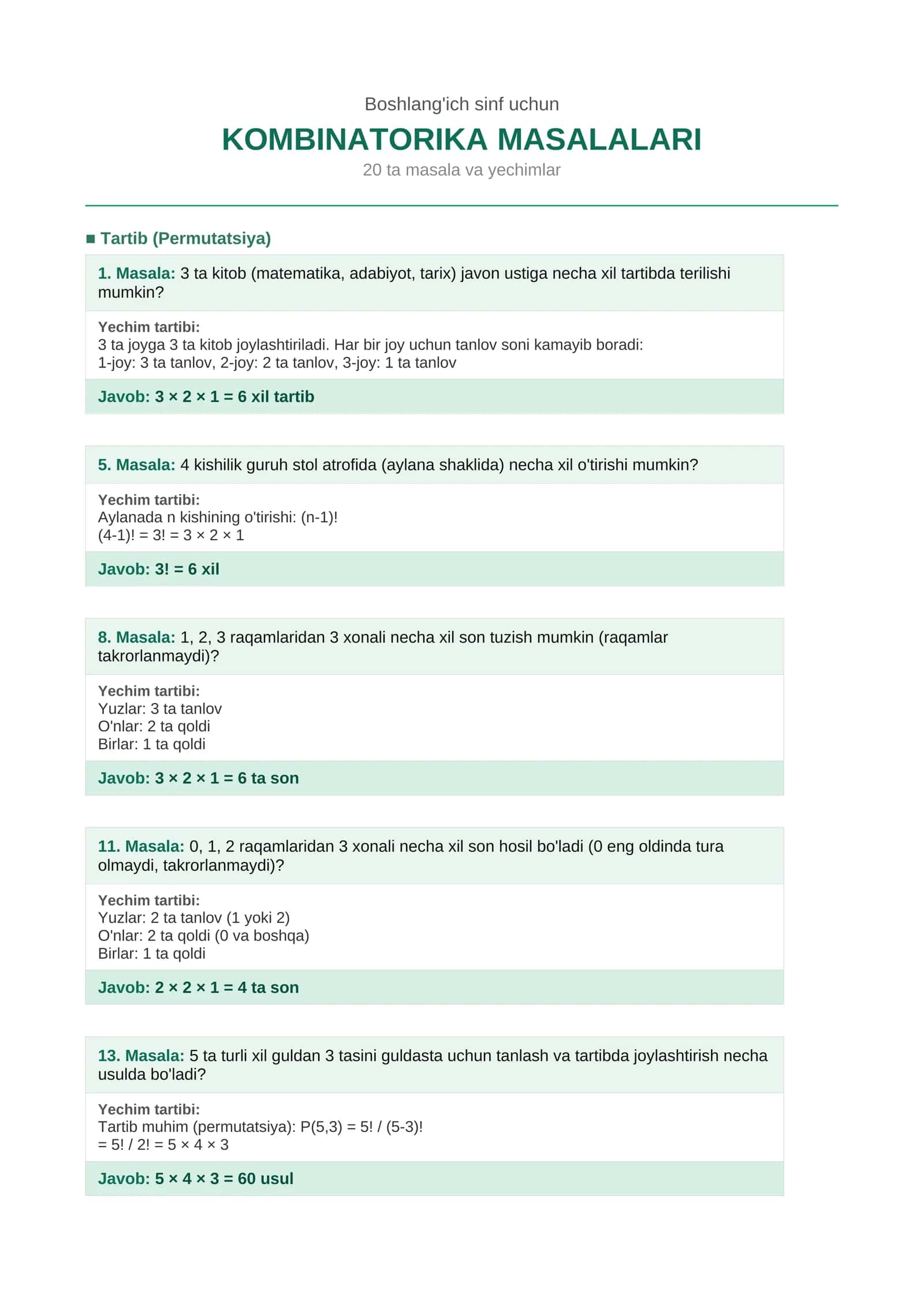 KOMBINATORIKA MASALALARI 1