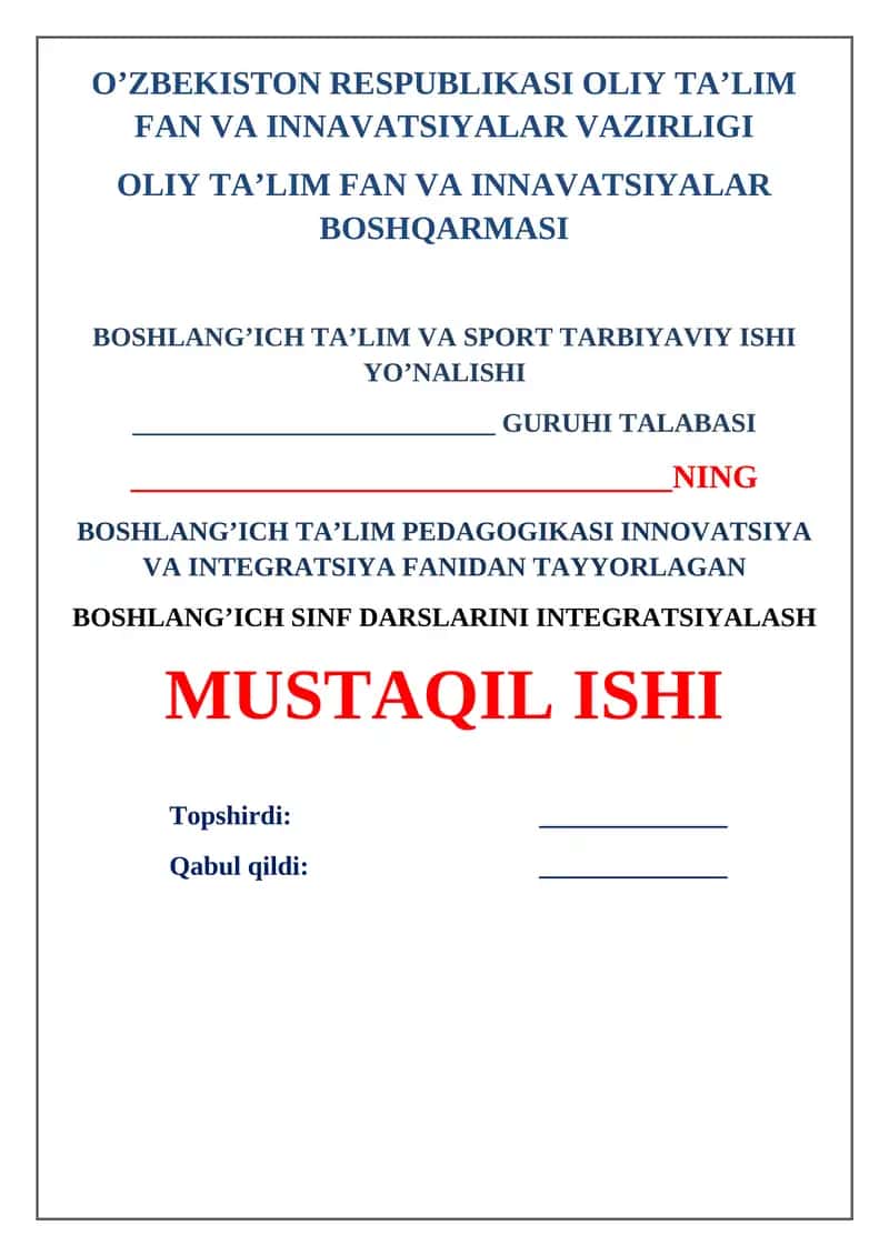 Boshlang’ich sinf darslarini integratsiyalash 1