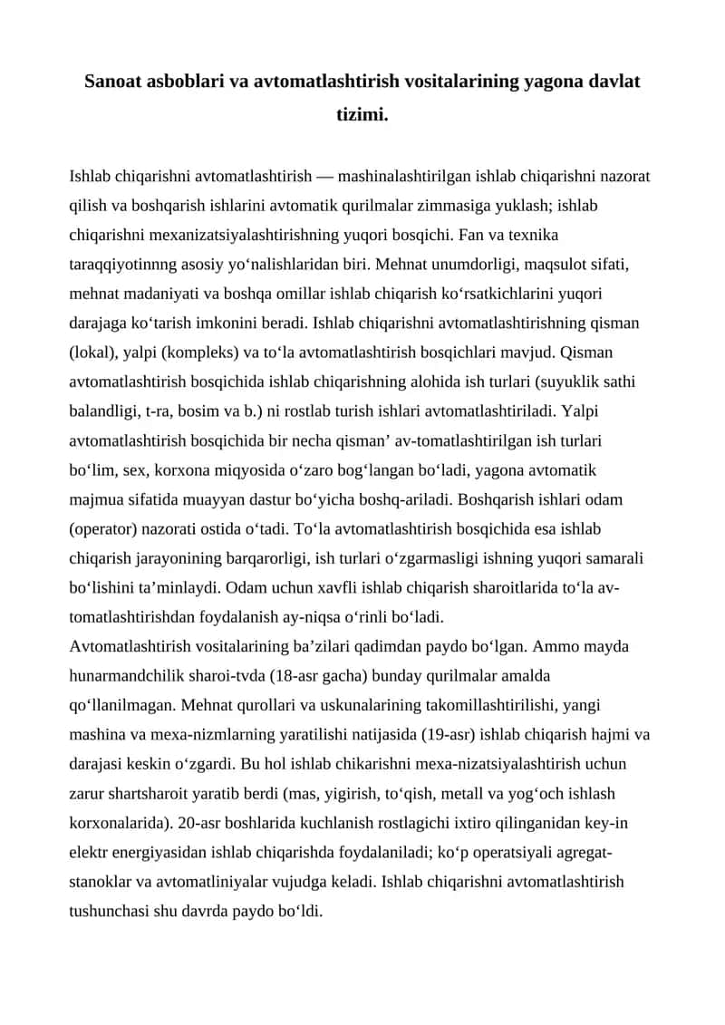 Avtomatlashtirish vositalari 1