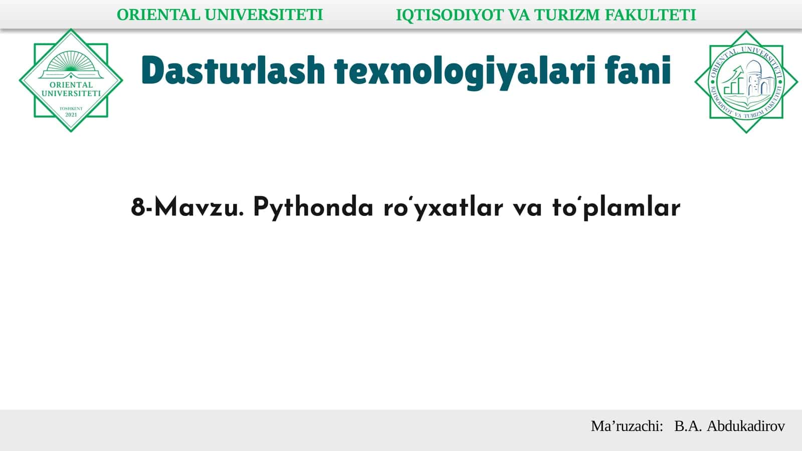 Dasturlashtexnologiyalarifani 1