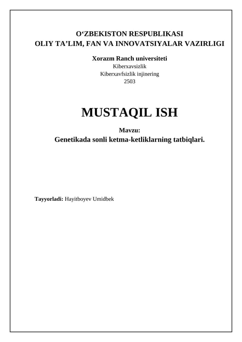 Genetikada sonli ketma-ketliklarning tatbiqlari 1