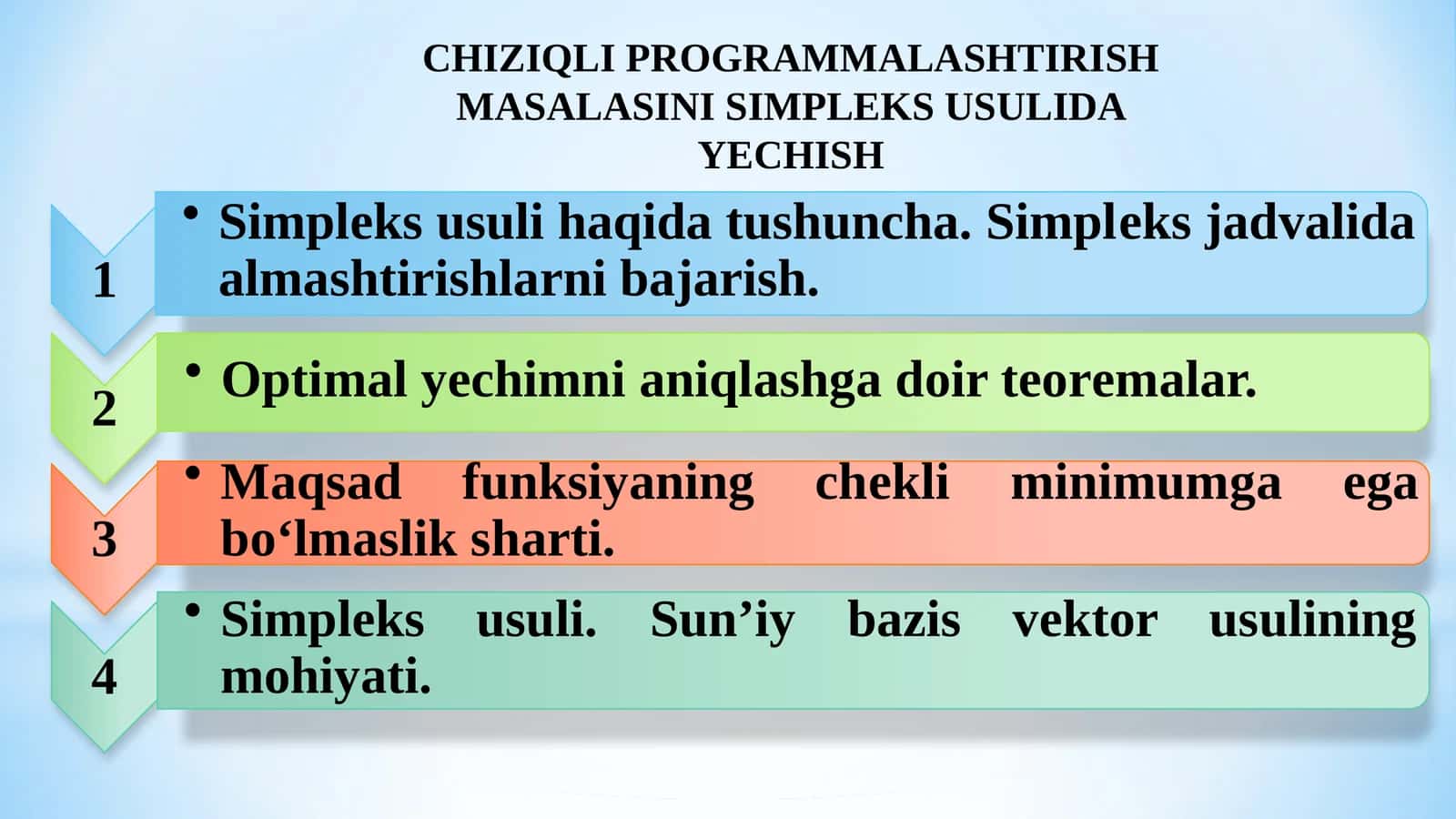 Chiziqli Programmalashtirish Masalasini Simpleks Usulida Yechish 1
