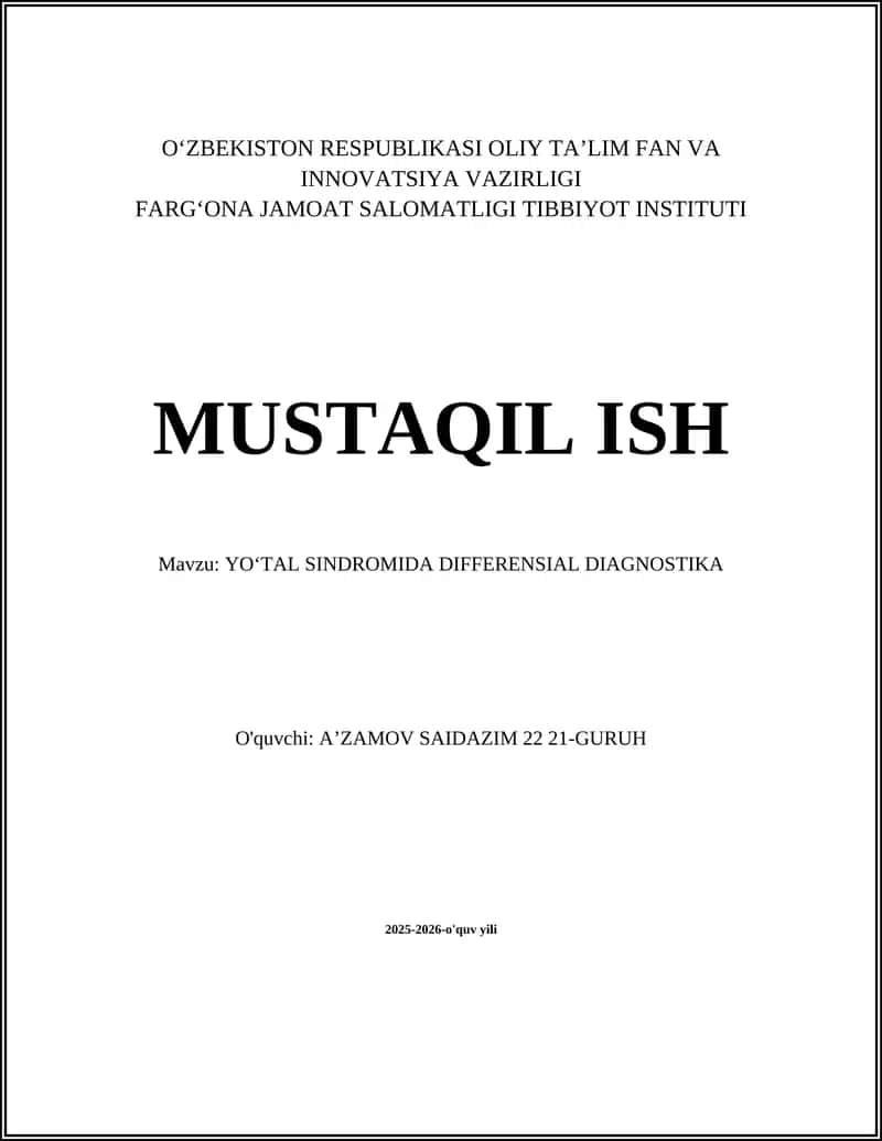 YOʻTAL SINDROMIDA DIFFERENSIAL DIAGNOSTIKA 1