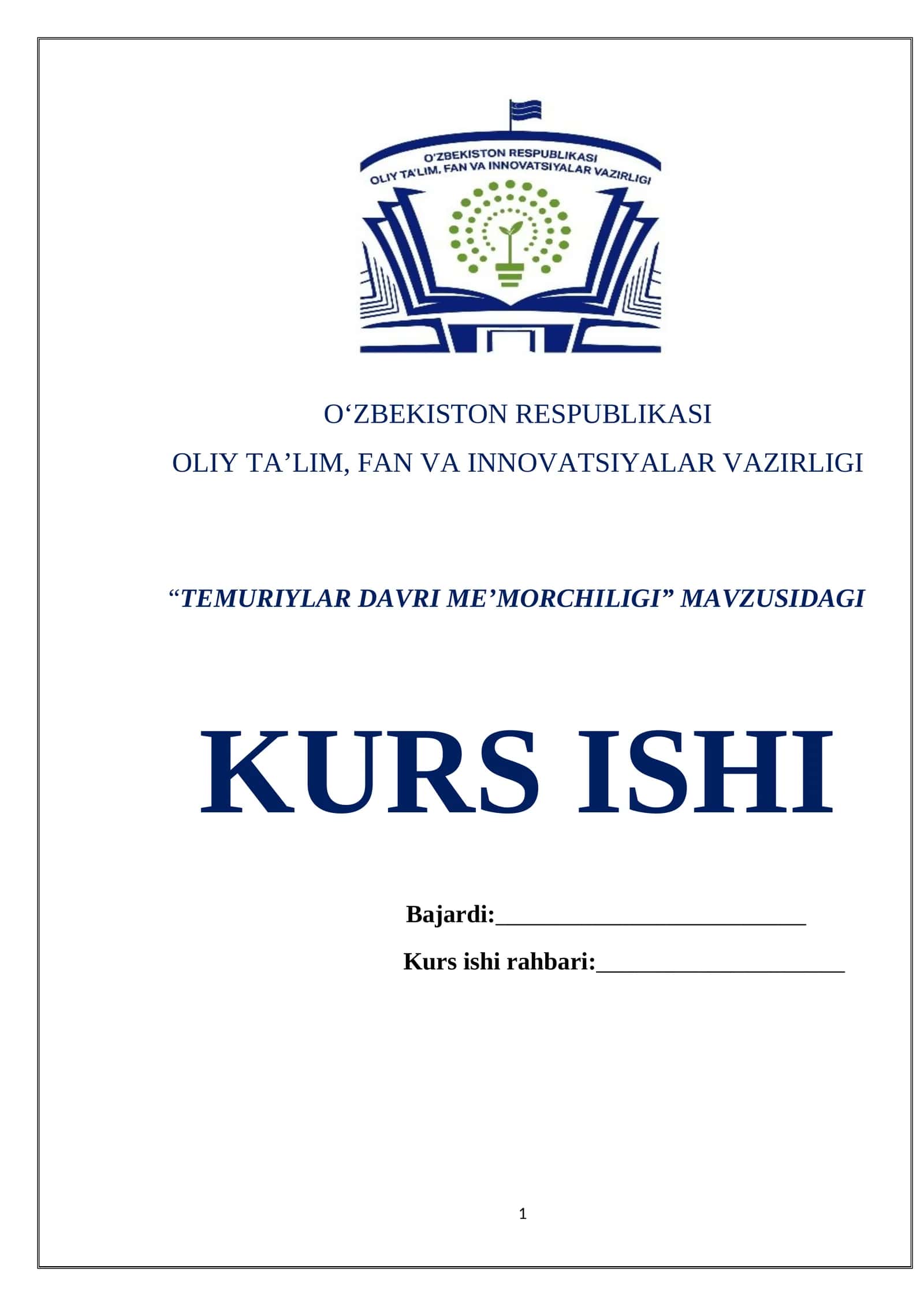 TEMURIYLAR DAVRI ME’MORCHILIGI 1