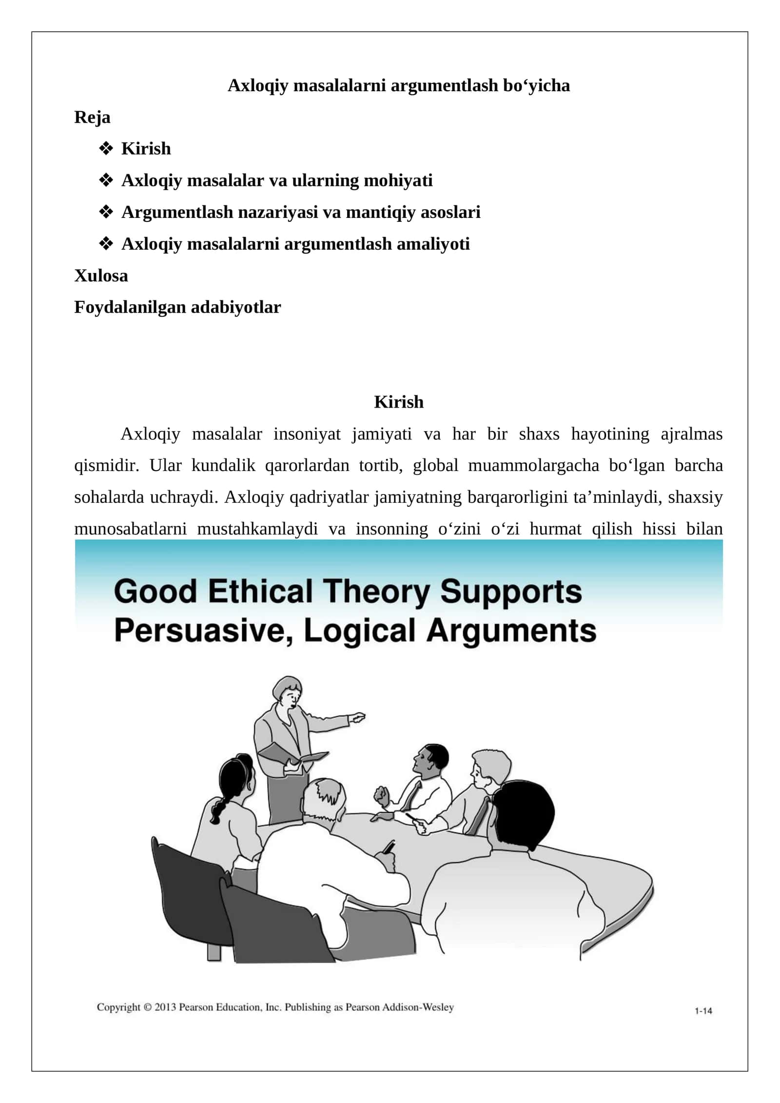 Axloqiy masalalarni argumentlash boʻyicha 1