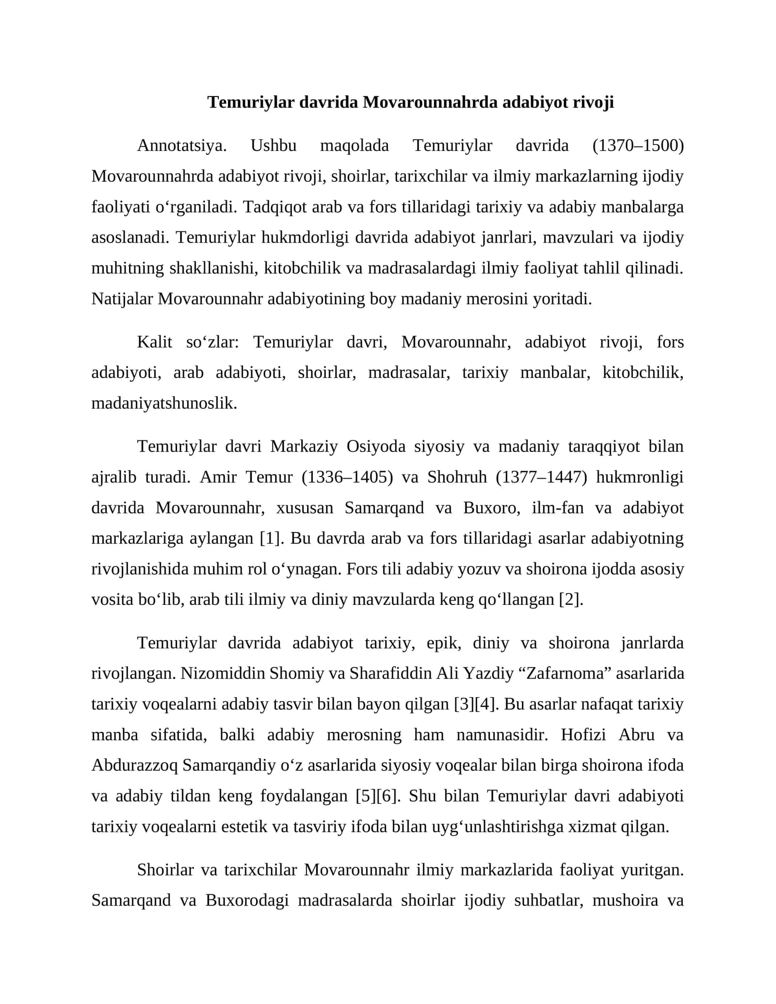 Temuriylar davrida Movarounnahrda adabiyot rivoji 1