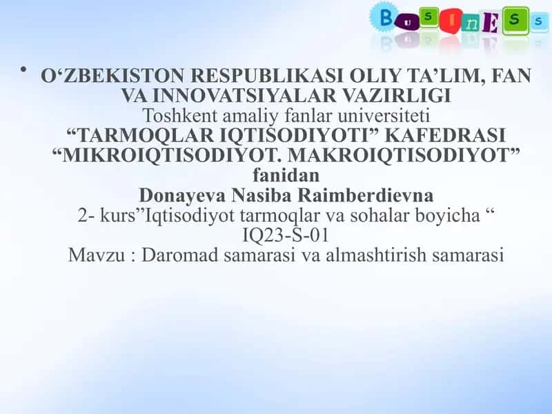 Daromad samarasi va almashtirish samarasi 1