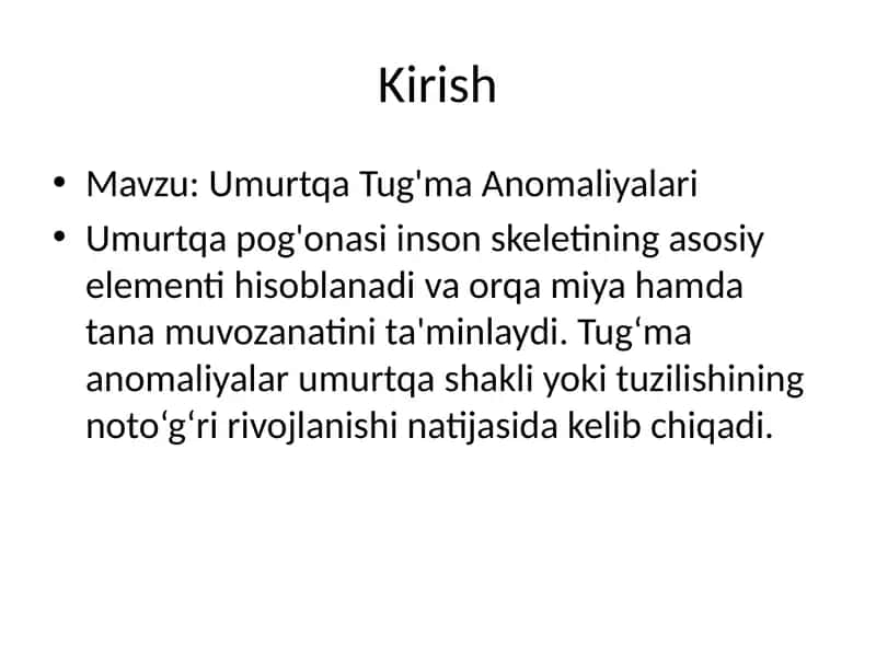 Umurtqa Tug'ma Anomaliyalari 1
