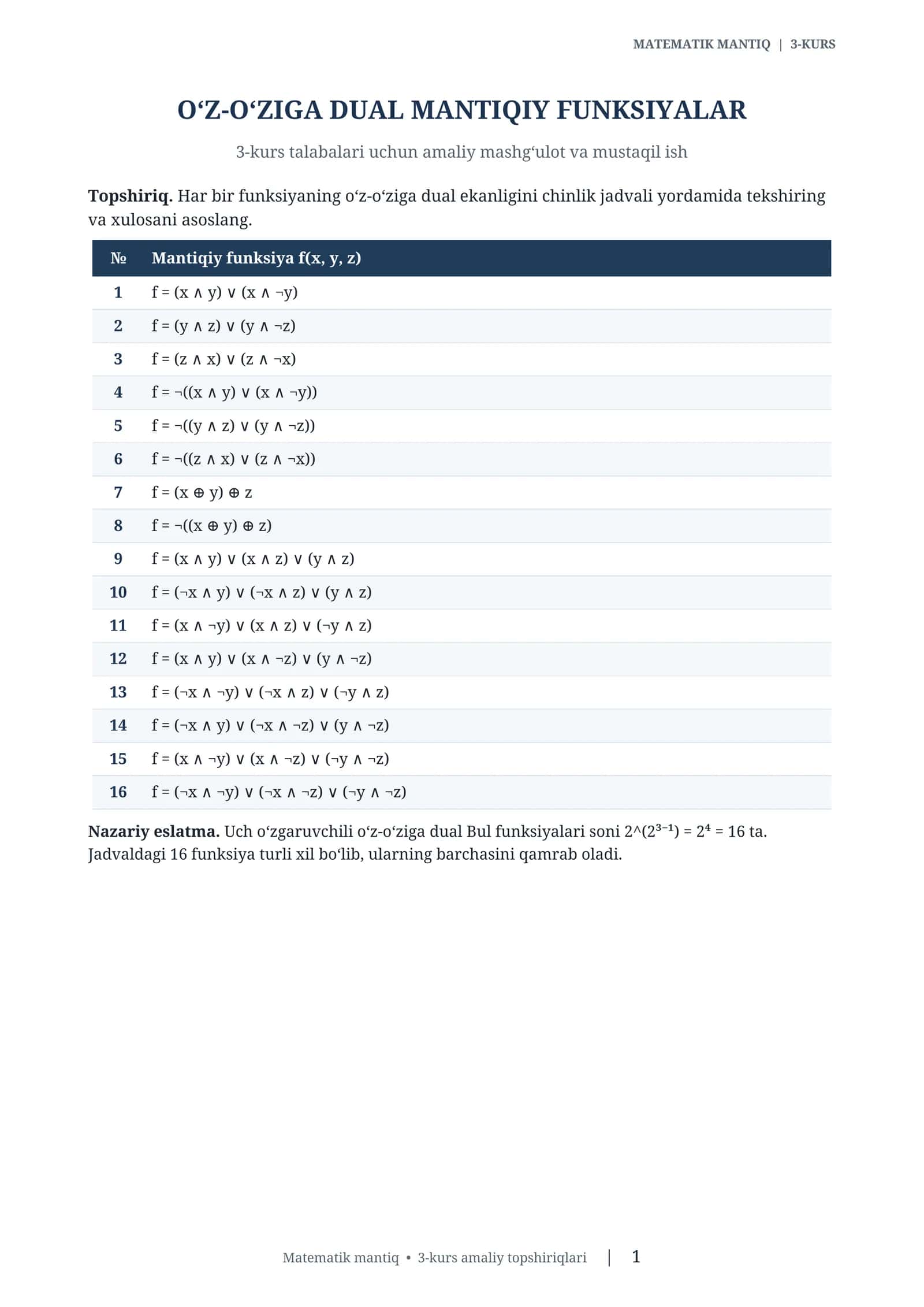 MATEMATIK MANTIQ | 3-KURS 1