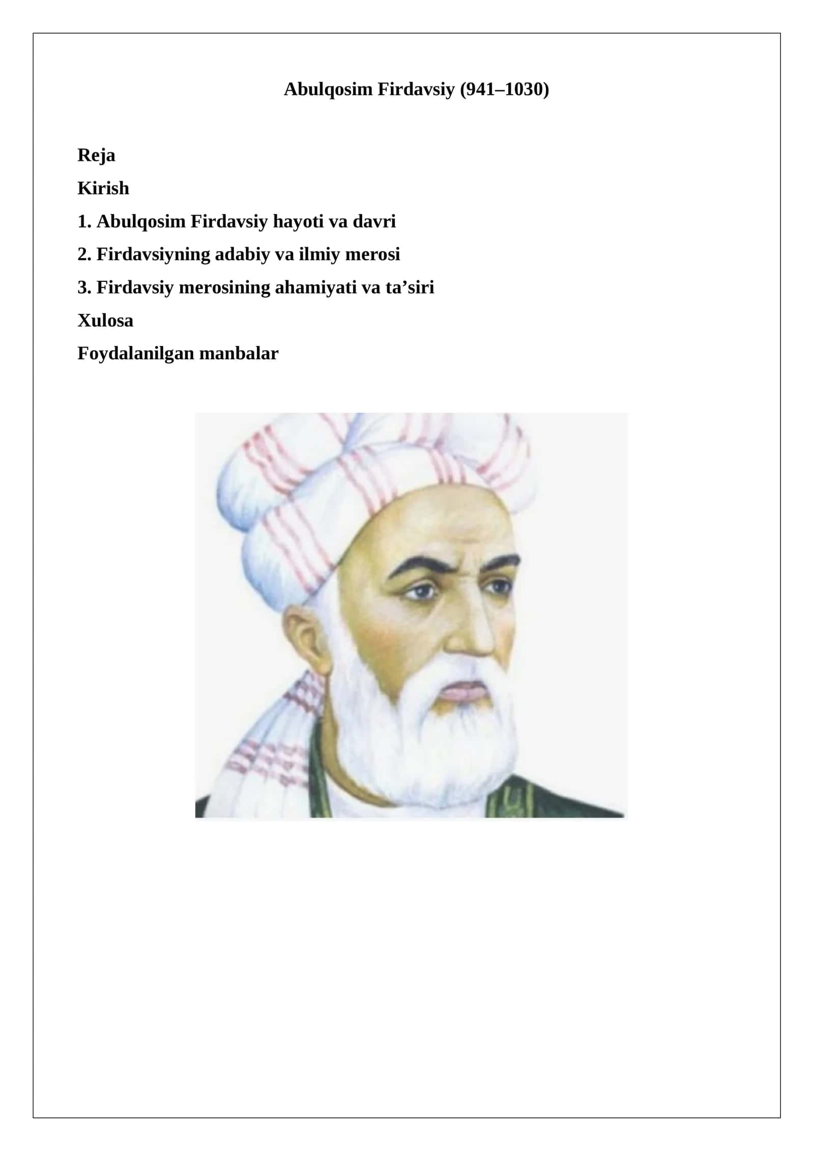 Abulqosim Firdavsiy (941–1030) 1