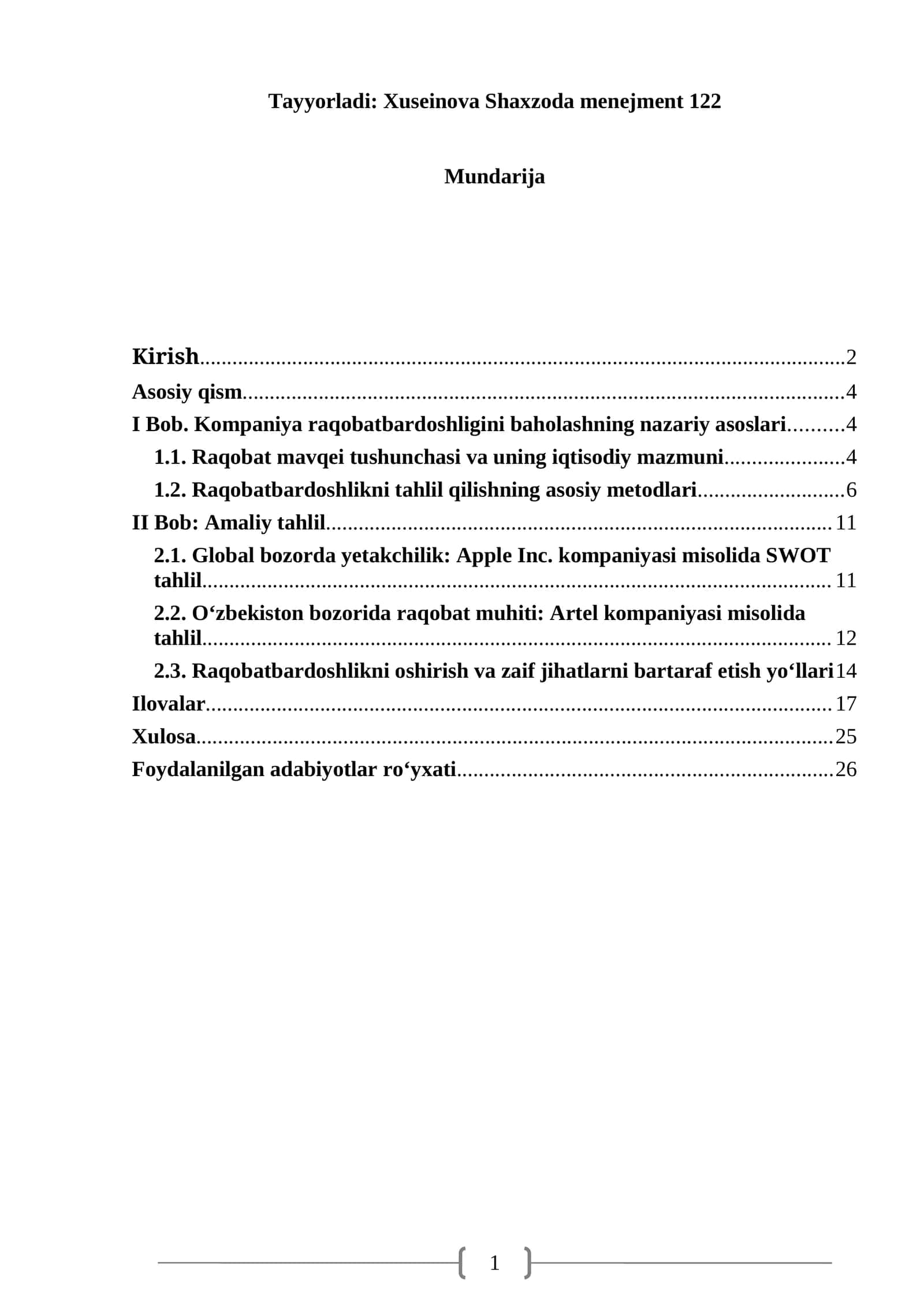 Kampaniya raqobat mavqeining kuchli va zaif jihatlar 1