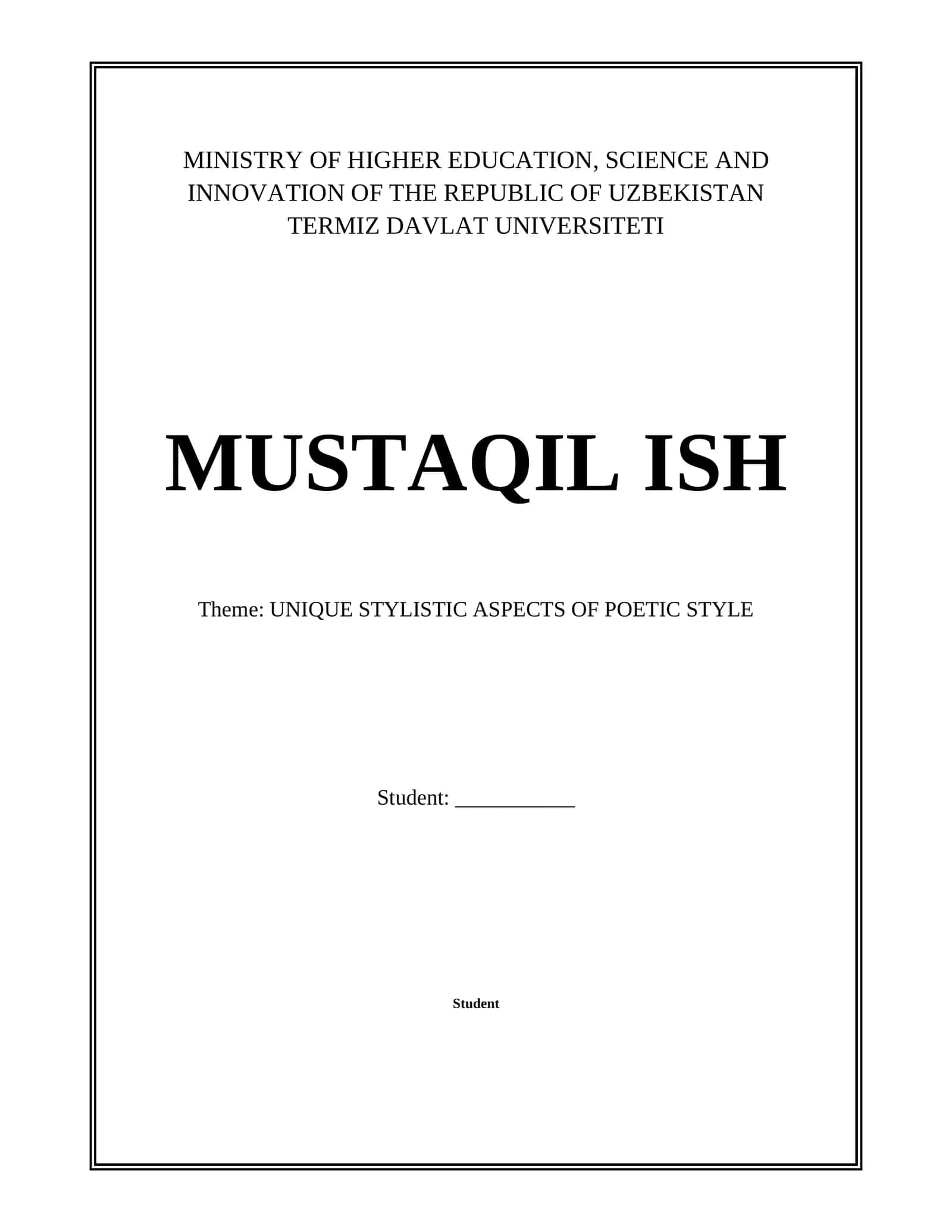 UNIQUE STYLISTIC ASPECTS OF POETIC STYLE 1