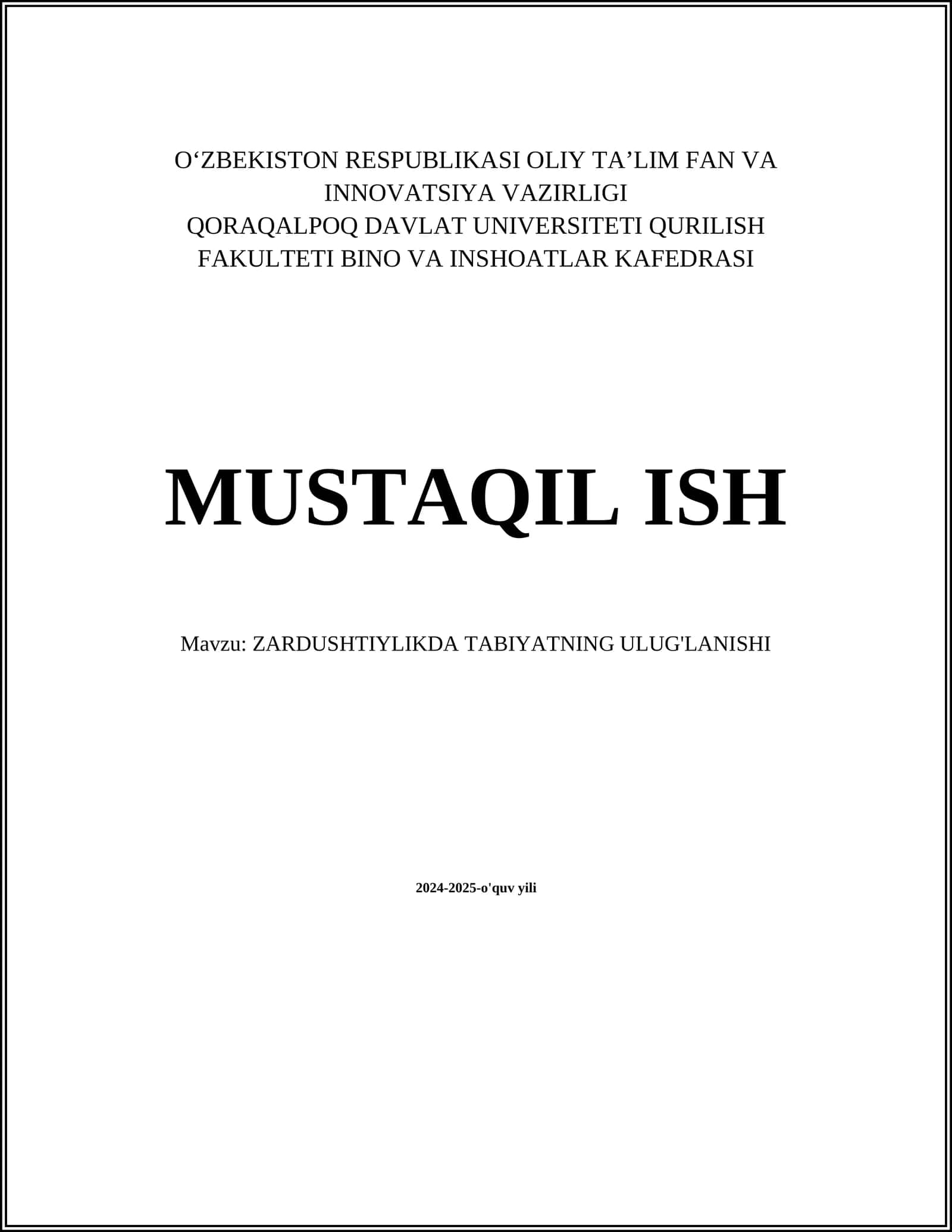ZARDUSHTIYLIKDA TABIYATNING ULUG'LANISHI 1