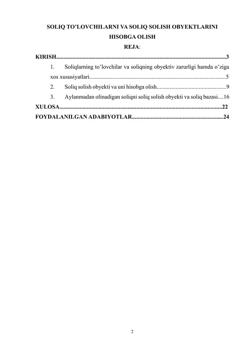 SOLIQ TO’LOVCHILARNI VA SOLIQ SOLISH OBYEKTLARINI HISOBGA OLISH 1
