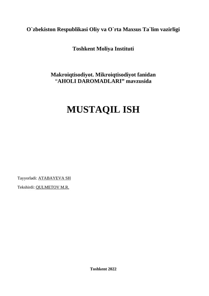 AHOLI DAROMADLARI 1