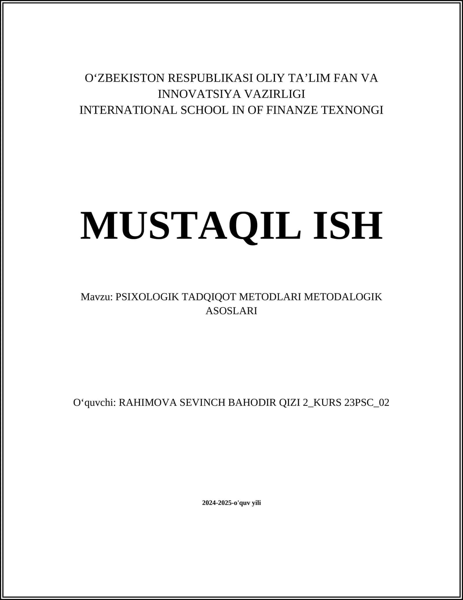 PSIXOLOGIK TADQIQOT METODLARI METODALOGIK ASOSLARI 1