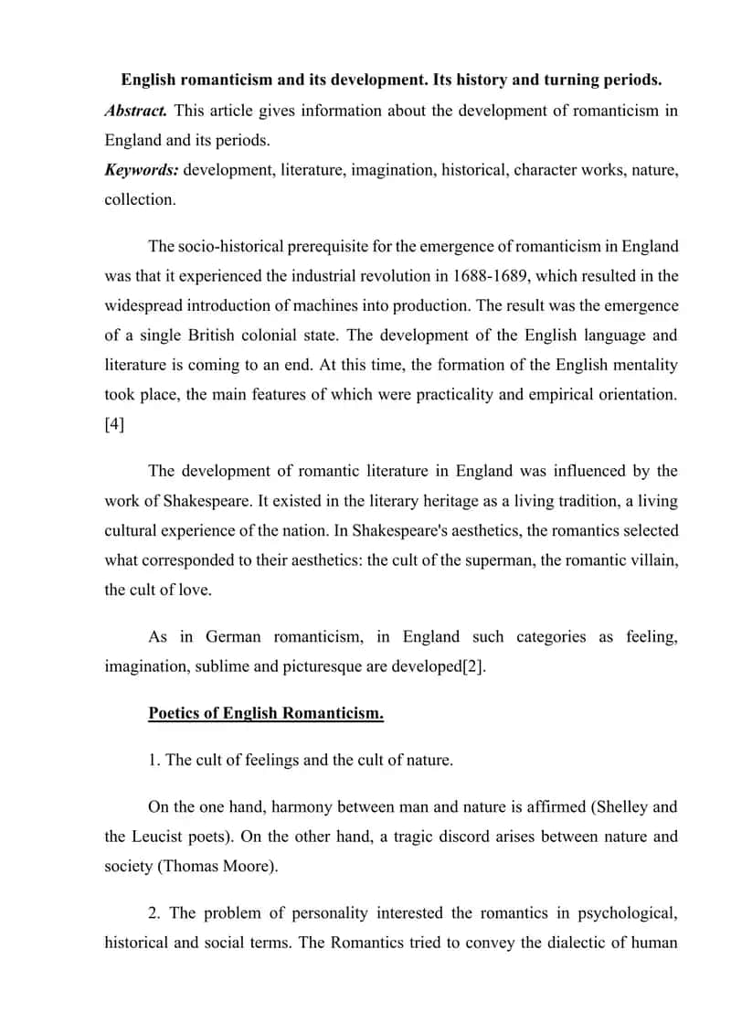 English Romanticism and Its Development 1