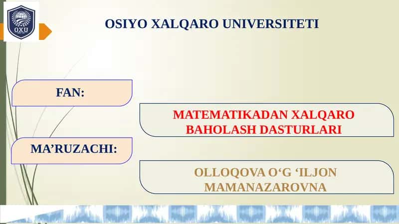 MATEMATIKADAN XALQARO BAHOLASH DASTURLARI 1