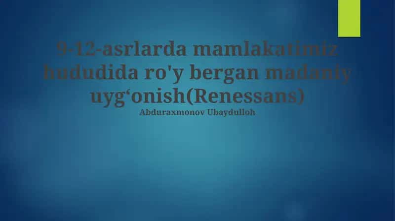 Madaniy uyg'onish (Renessans) 1