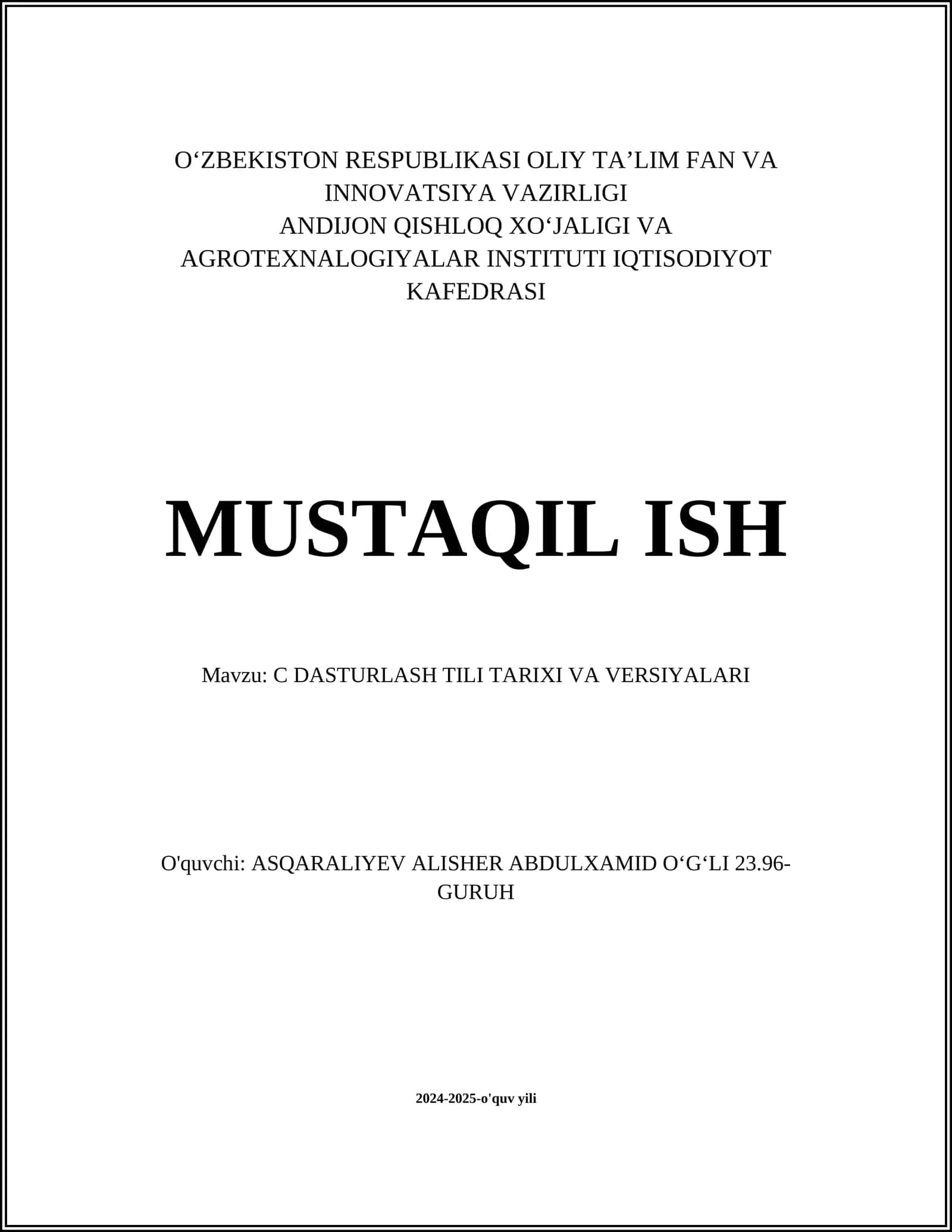 C DASTURLASH TILI TARIXI VA VERSIYALARI 1