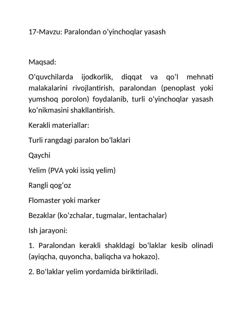 Paralondan o‘yinchoqlar yasash 1