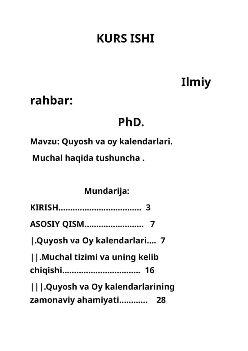 Kurs ishi Quyosh va oy kalendari 1
