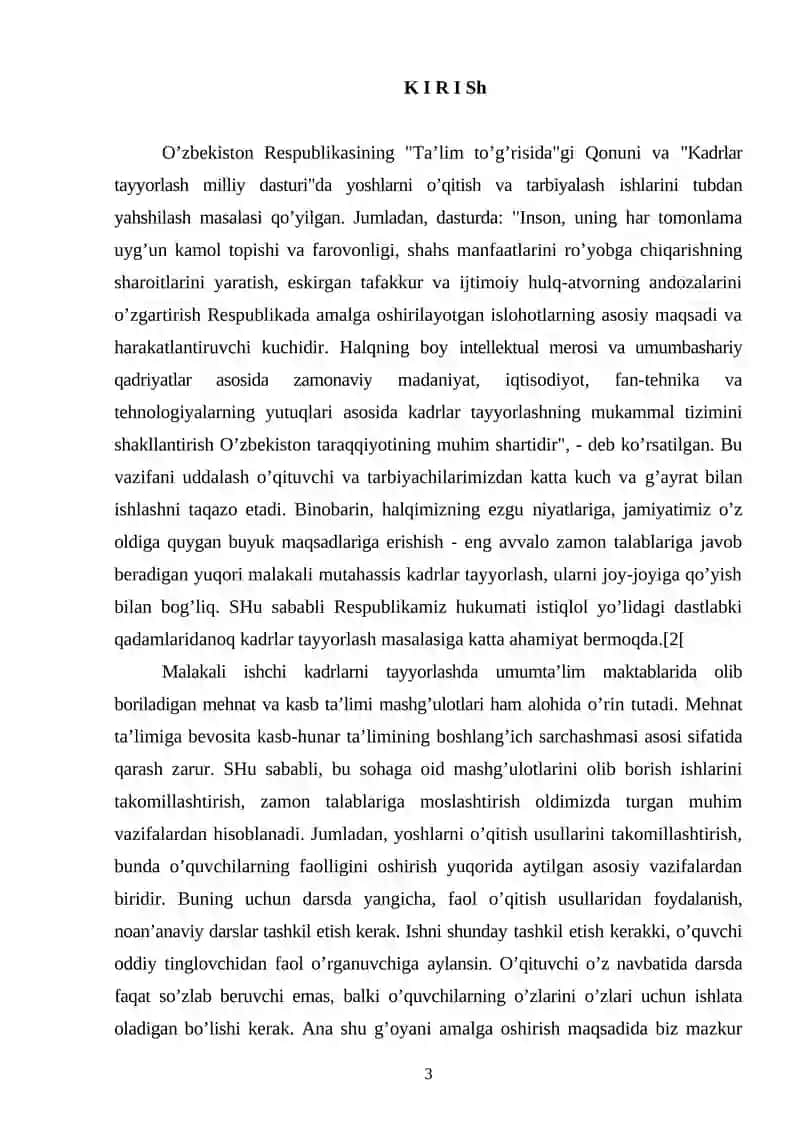 “QISHLOQ XO’JALIK ASOSLARI BO’LIMINI O’QITISHDA YANGI PEDAGOGIK TEXNOLOGIYALARNI QO’LLASH”