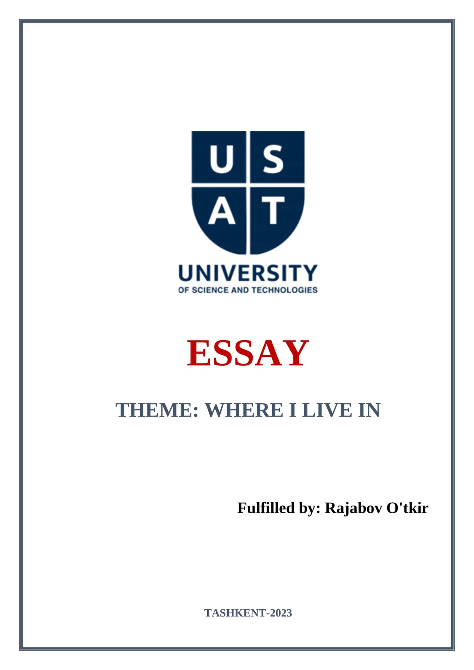 ESSAY THEME: WHERE I LIVE IN 1
