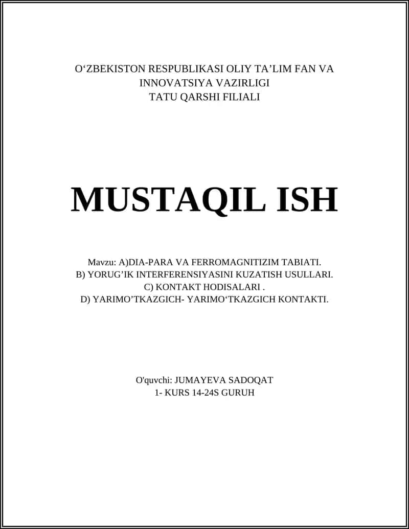 Diamagnetizmning asosiy xususiyatlari 1