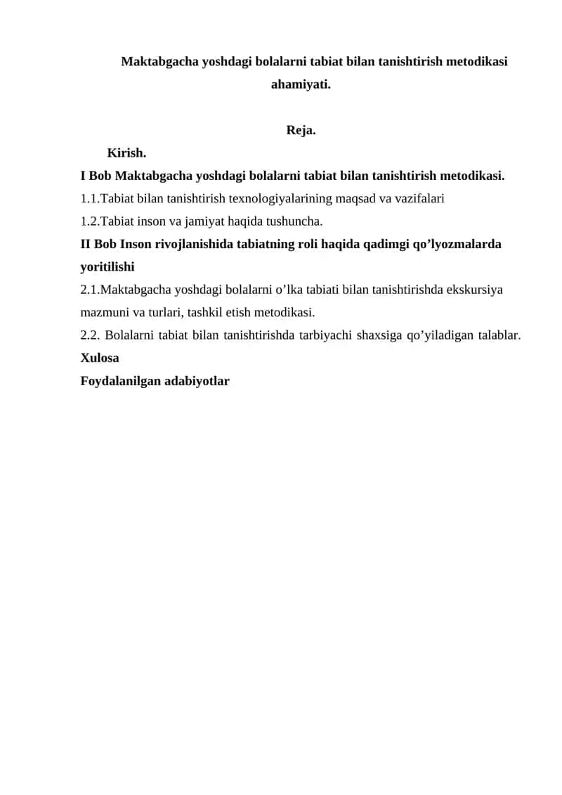 Maktabgacha yoshdagi bolalarni tabiat bilan tanishtirish metodikasi 1