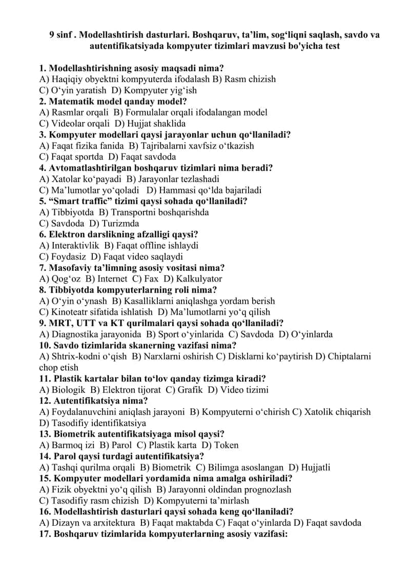 Modellashtirish dasturlari 1