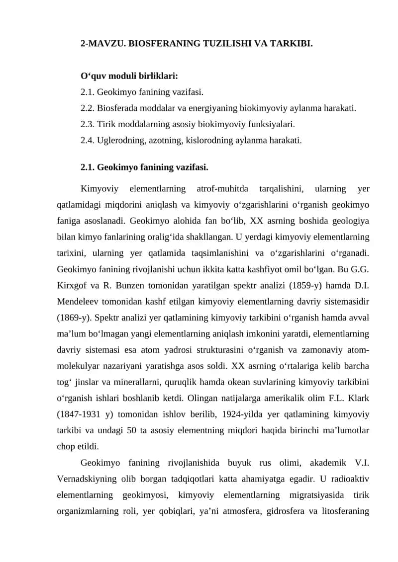 Biosferaning tuzilishi va tarkibi 1