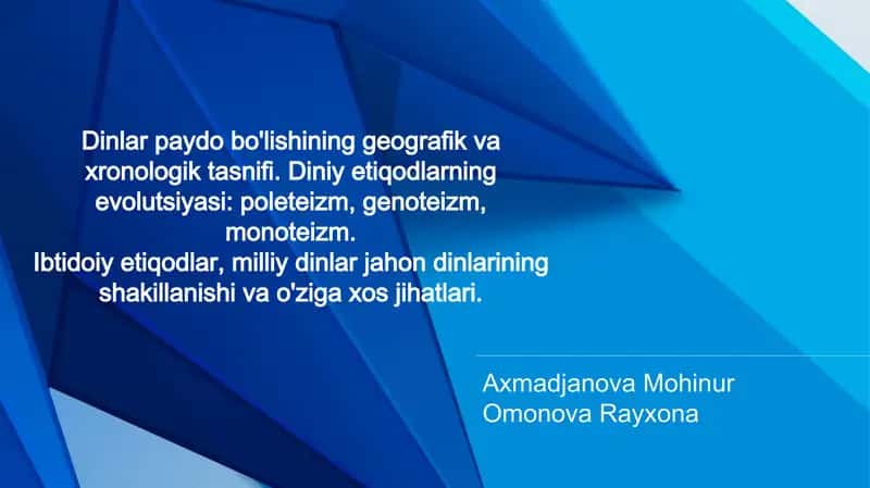 Dinlarning paydo bo'lishi 1
