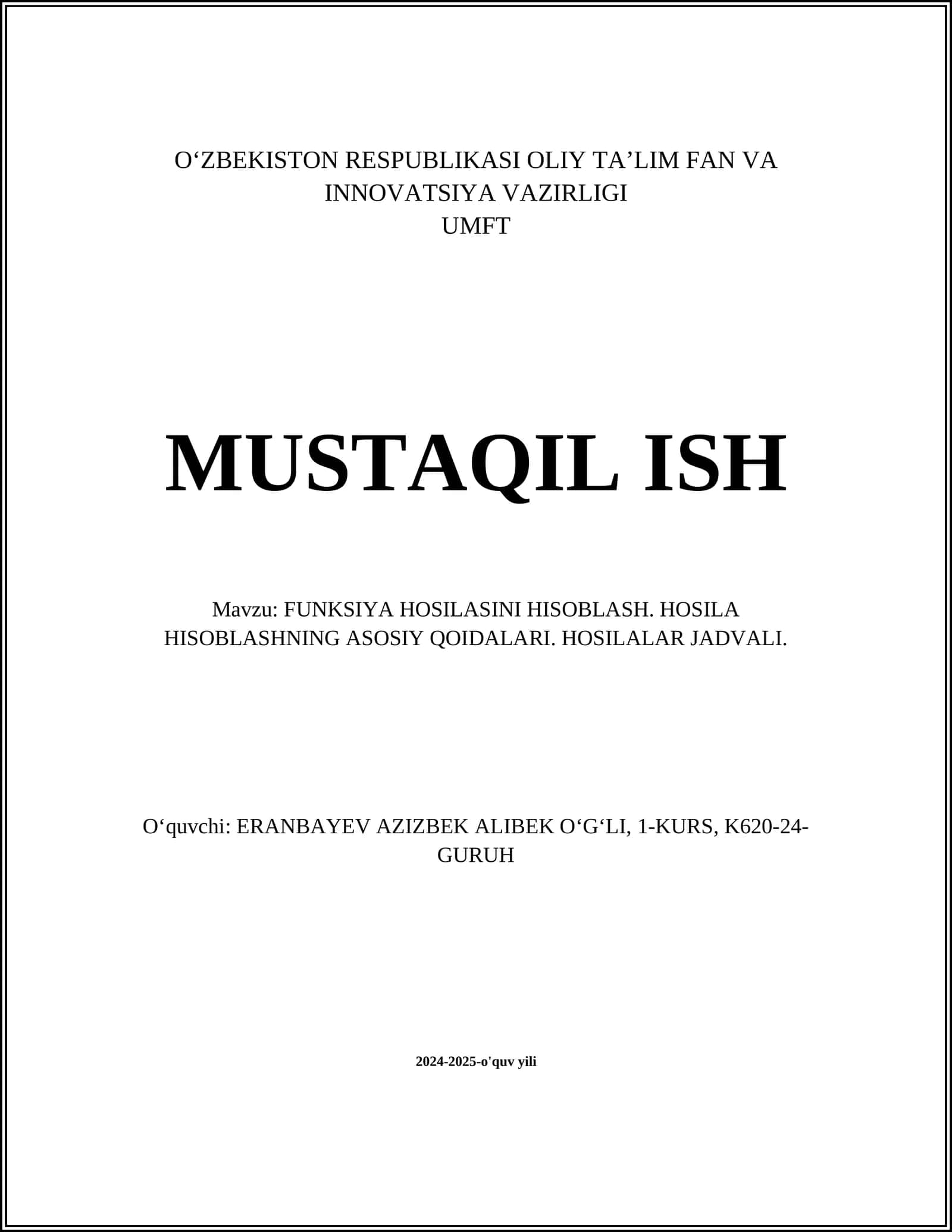 FUNKSIYA HOSILASINI HISOBLASH 1