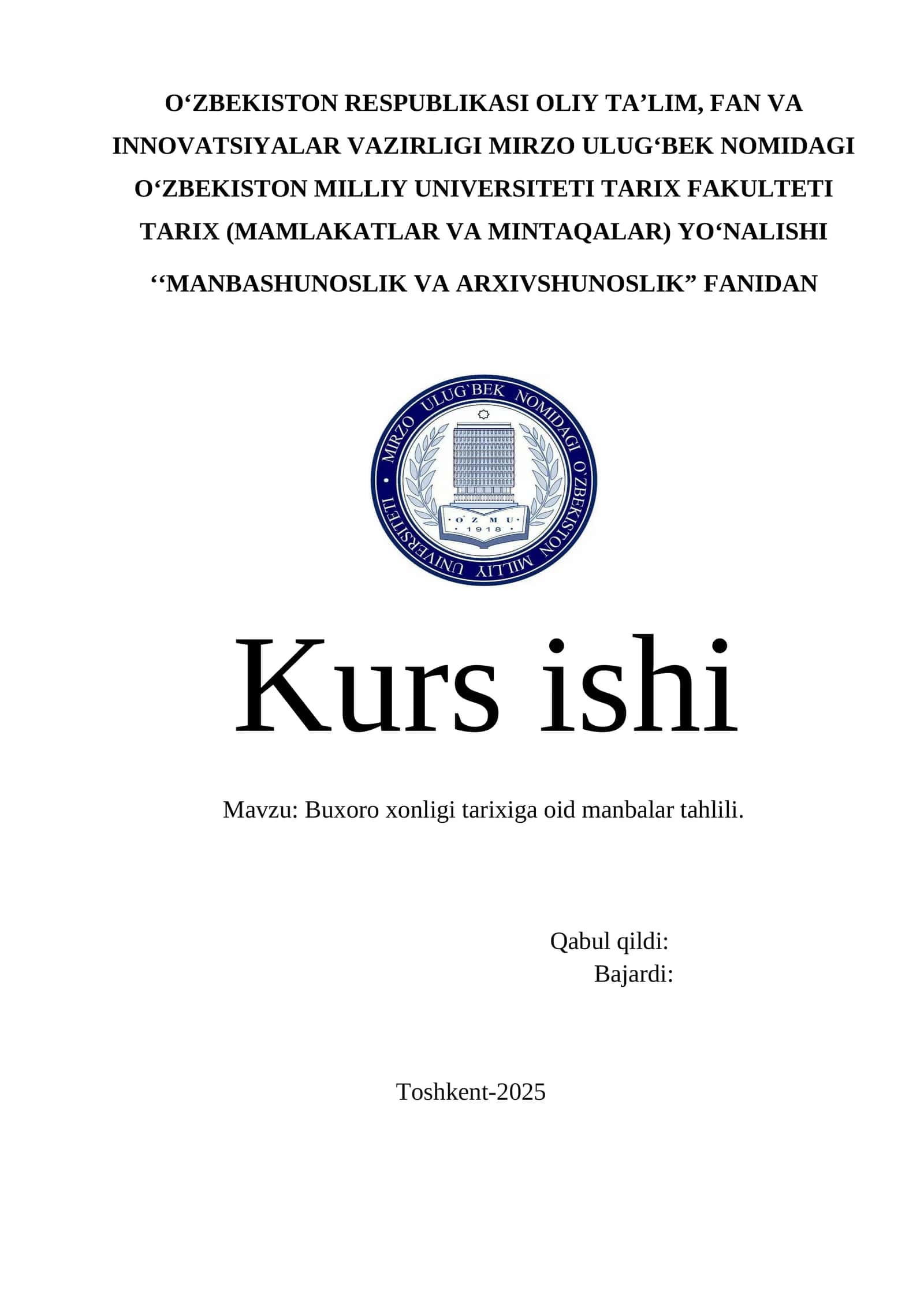 Buxoro xonligi tarixiga oid manbalar tahlili 1