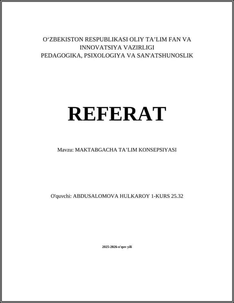 MAKTABGACHA TAʼLIM KONSEPSIYASI 1