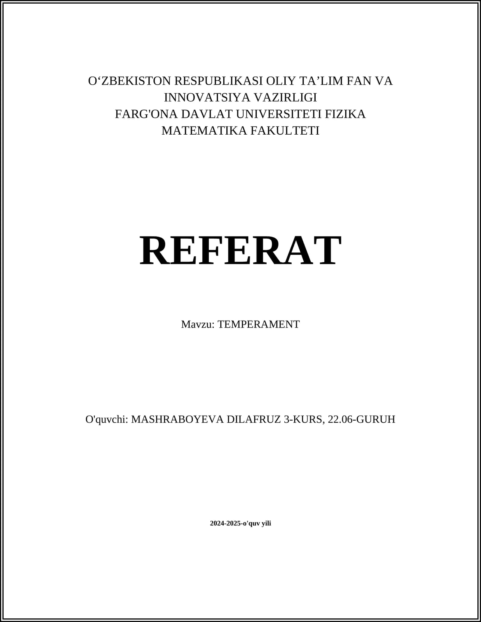 TEMPERAMENT 1