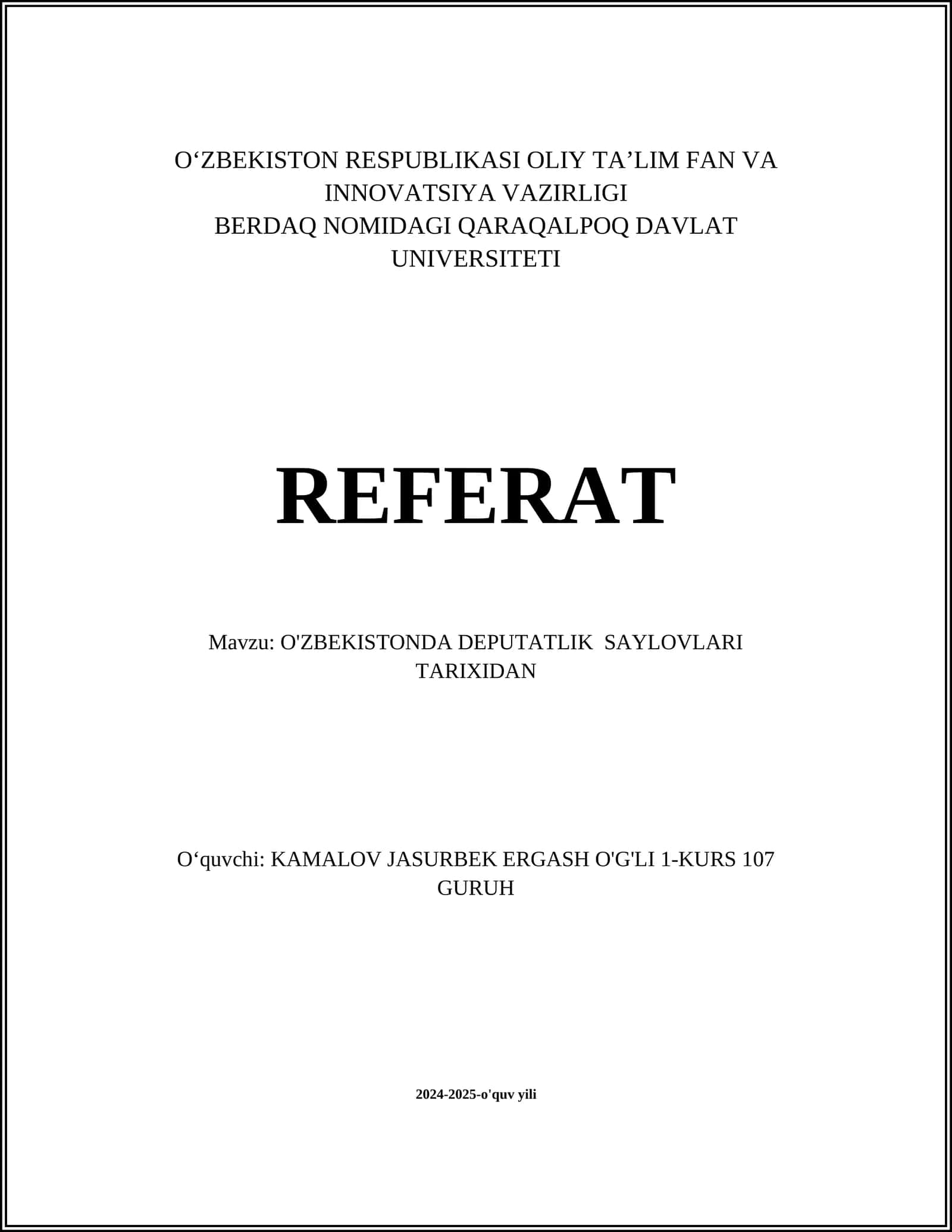 O'ZBEKISTONDA DEPUTATLIK SAYLOVLARI TARIXIDAN 1
